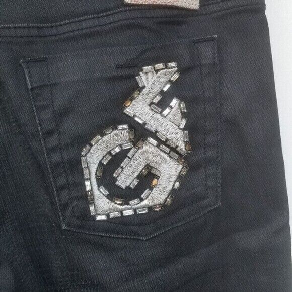 GF Ferre Black Coated Wide Leg Jeans Size 31 Low Rise GianFranco - Picture 7 of 13